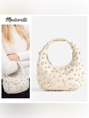 Madewell leather mini bag in ecru with crystal embellishments
